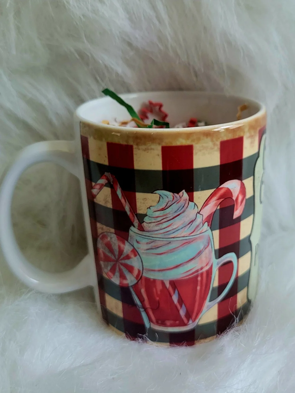 Peppermint Cocoa Holiday Mug - Red Plaid